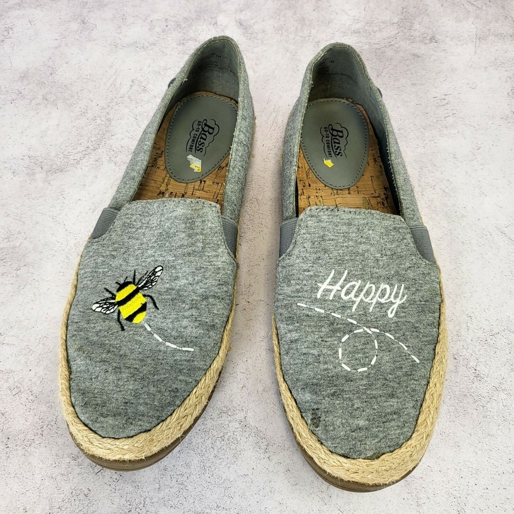 Loafer Espadrilles Shoes Womens 7 Gray Slip On Flats Happy Bee Whimsical BASS